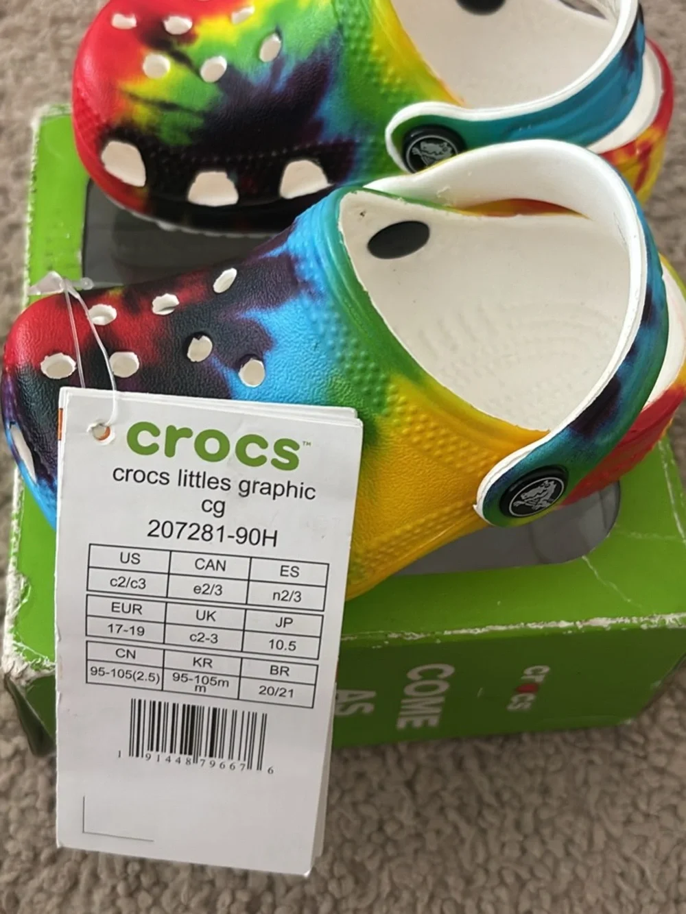 CROCS Kids Tie-Dye Clog Sandals - Red Blue Green Yellow Purple